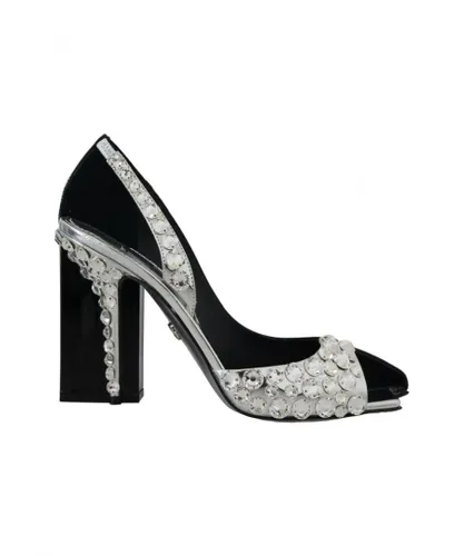 Dolce & Gabbana WoMens Black Silver Crystal Double Design High Heels Shoes Leather