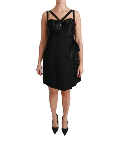 Dolce & Gabbana Womens Black Stretch Satin Jacquard Mini Dress - Multicolour Nylon