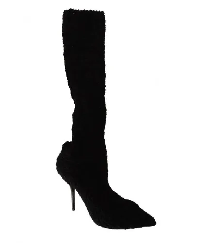 Dolce & Gabbana WoMens Black Stretch Socks Knee High Booties Shoes Cotton