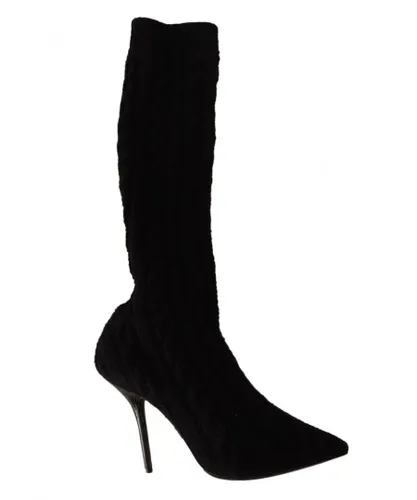 Dolce & Gabbana WoMens Black Stretch Socks Knee High Booties Shoes Fabric