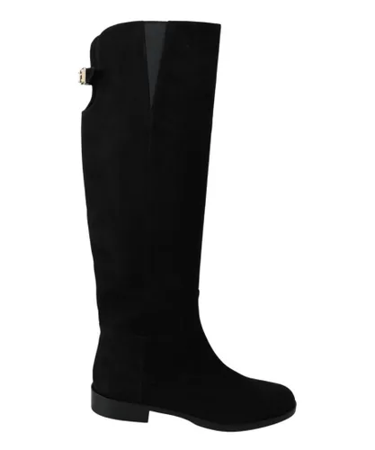 Dolce & Gabbana WoMens Black Suede Knee High Flat Boots Shoes Lambskin
