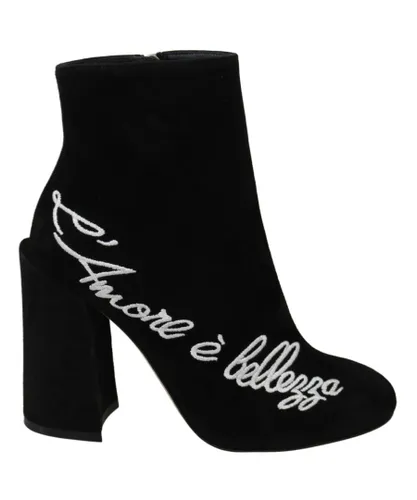 Dolce & Gabbana WoMens Black Suede L'Amore E'Bellezza Boots Shoes Lambskin