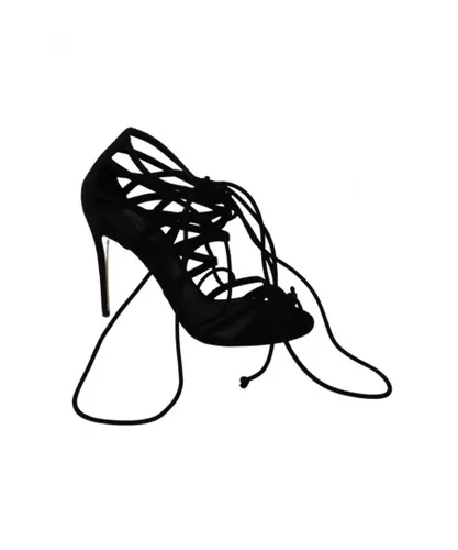 Dolce & Gabbana WoMens Black Suede Strap Stilettos Shoes Sandals Goatskin