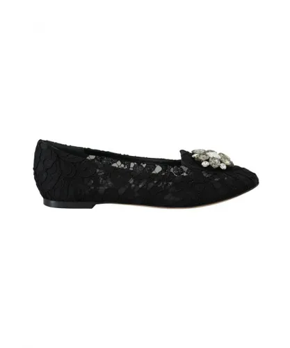 Dolce & Gabbana WoMens Black Taormina Lace Crystals Flats Shoes Viscose