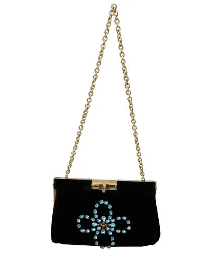 Dolce & Gabbana Womens Black Velvet Crystal Studs Women Crossbody Sling Borse Bag - One Size