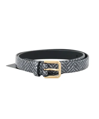 Dolce & Gabbana Womens Black White Chevron Pattern Leather Belt - Multicolour