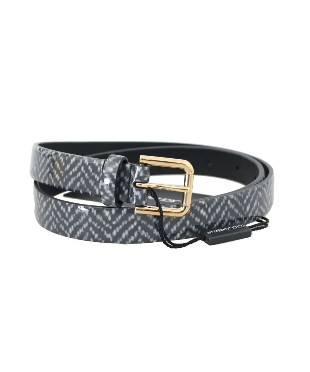 Dolce & Gabbana Womens Black White Chevron Pattern Leather Belt - Multicolour
