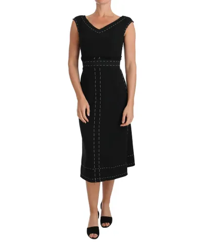 Dolce & Gabbana Womens Black Wool Stretch A-line Sheath Dress - Multicolour
