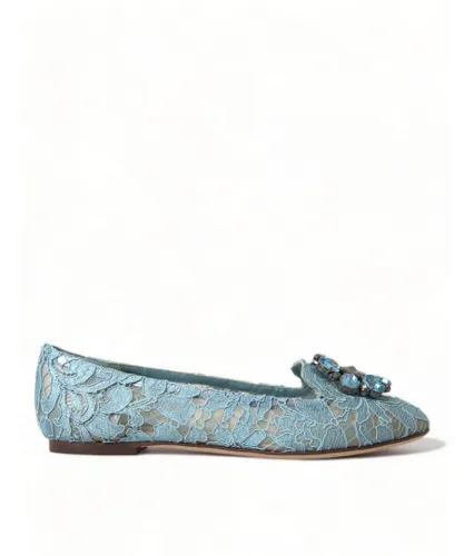 Dolce & Gabbana Womens Blue Lace Crystal Flat Shoes - Light Blue