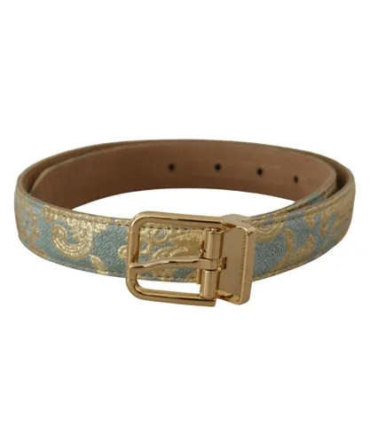 Dolce & Gabbana WoMens Blue Leather Jacquard Embossed Gold Metal Buckle Belt - Light Blue Canvas (archived)