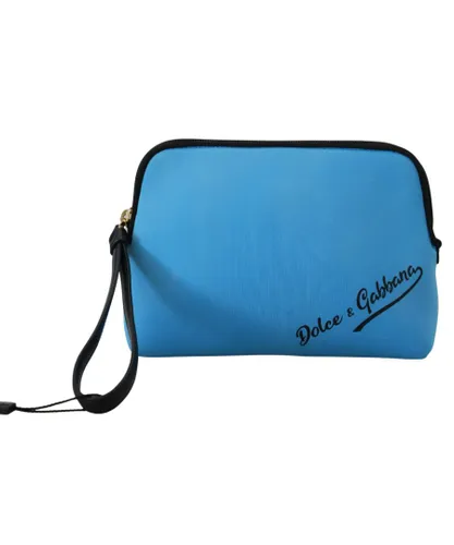 Dolce & Gabbana WoMens Blue Logo Print Hand Pouch Leopard Toiletry Bag Polyamide - One Size