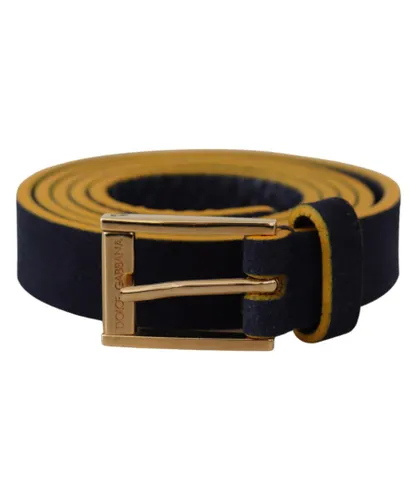 Dolce & Gabbana WoMens Blue Suede Yellow Gold Metal Logo Buckle Belt Leather