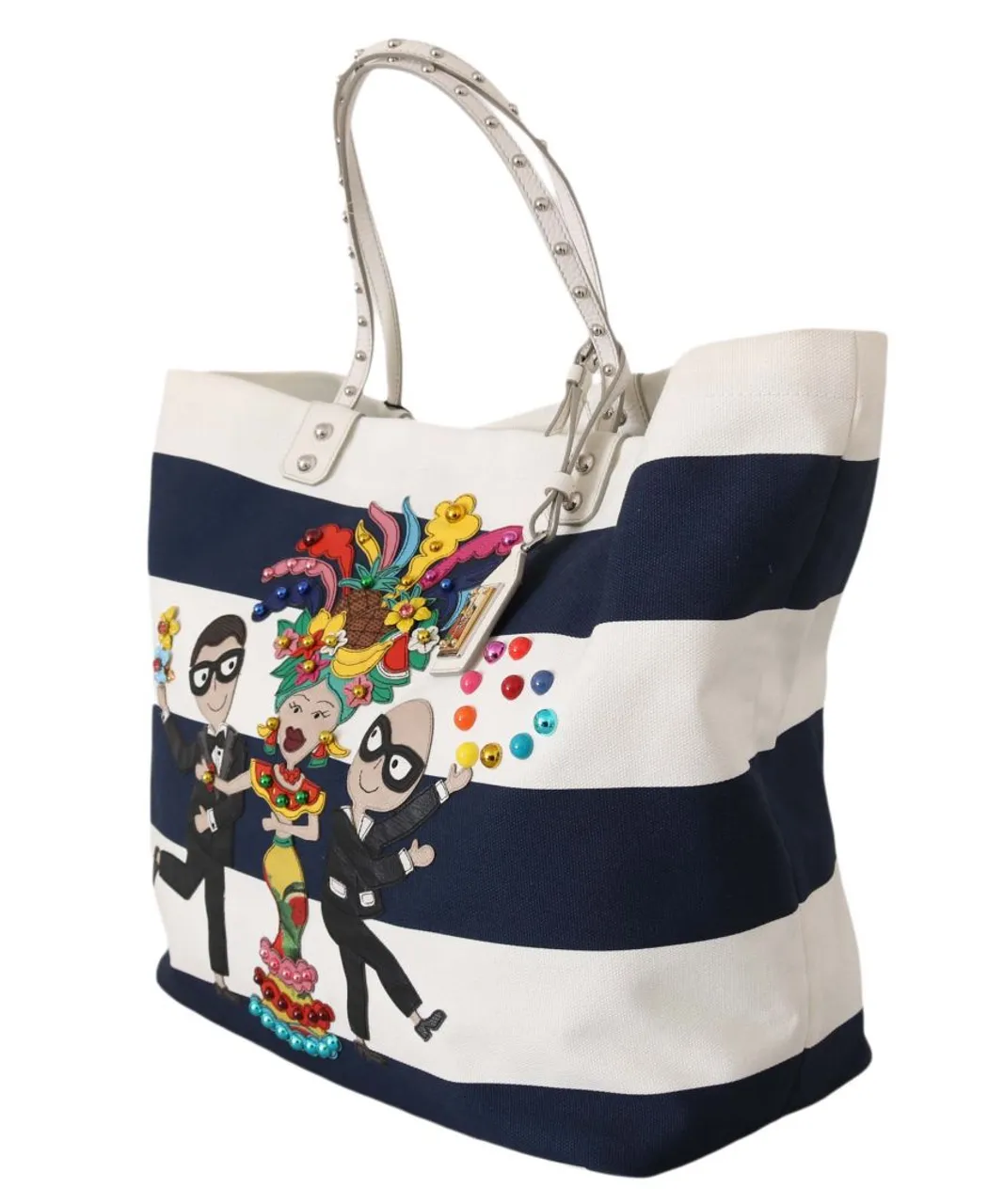 Dolce & Gabbana Womens Blue White Canvas BEATRICE #dgfamily Shopping Tote Purse - Multicolour Leather - One Size