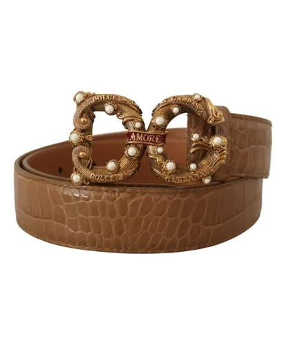 Dolce & Gabbana WoMens Brown Crocodile Pattern Leather Logo Amore Belt