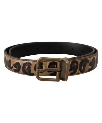 Dolce & Gabbana WoMens Brown Leather Leopard Print Bronze Metal Buckle Belt