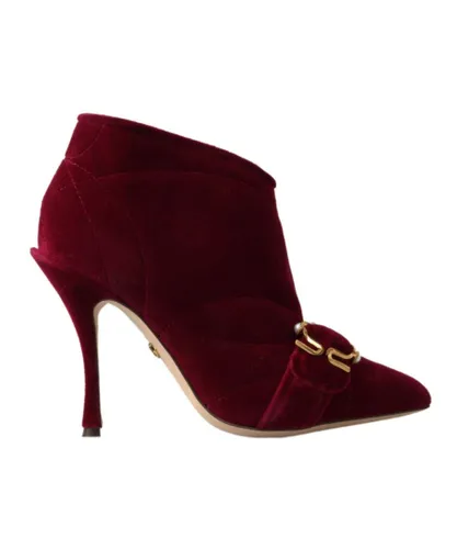 Dolce & Gabbana Womens Burgundy Ankle Boots with Side Zipper Closure