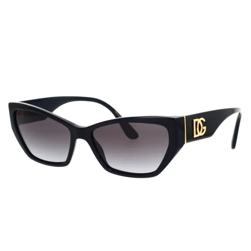Dolce & Gabbana , Womens Cat-Eye Sunglasses with Gold Logo ,Black unisex, Sizes: