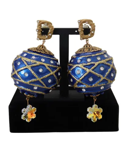 Dolce & Gabbana Womens Crystal Christmas Ball Clip On Earrings - Blue Brass - One Size