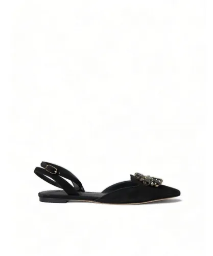 Dolce & Gabbana Womens Crystal-Embellished Suede Point-Toe Flats - Black