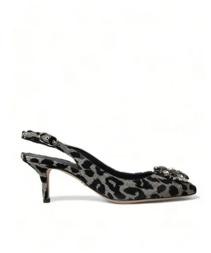 Dolce & Gabbana Womens Crystal Leopard Slingback Pumps - Silver