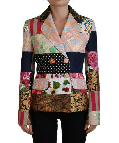 Dolce & Gabbana Womens Double-Breasted Blazer with Patchwork Design - Multicolour