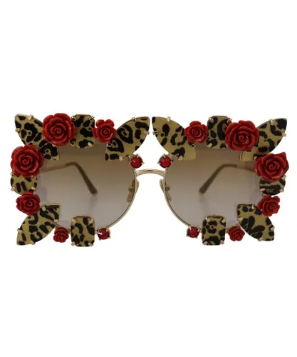 Dolce & Gabbana Womens Embellished Metal Frame Sunglasses with Roses - Gold - One