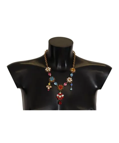 Dolce & Gabbana Womens Floral Brass Statement Necklace - Gold Crystal - One Size