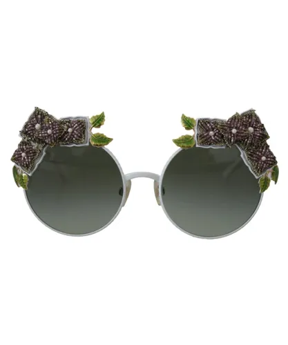 Dolce & Gabbana Womens Floral Embellished Metal Frame Round Sunglasses - Gold - One