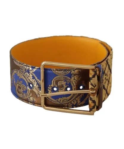 Dolce & Gabbana Womens Genuine Leather Logo Engraved Buckle Belt - Blue