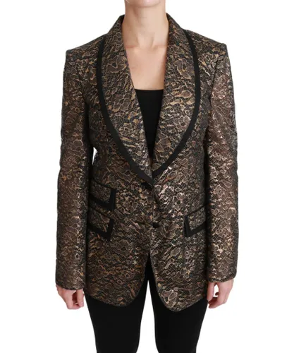 Dolce & Gabbana Womens Gold Black Lace Blazer Coat Floral Jacket - Multicolour Nylon