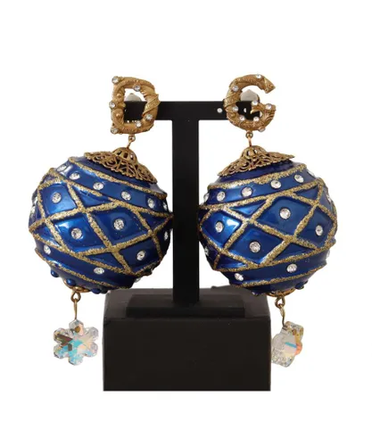 Dolce & Gabbana WoMens Gold Brass Blue Christmas Ball Crystal Clip On Earrings - One Size