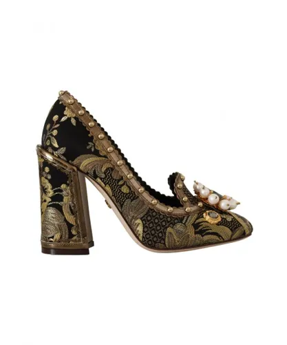Dolce & Gabbana WoMens Gold Crystal Square Toe Brocade Pumps Shoes Leather