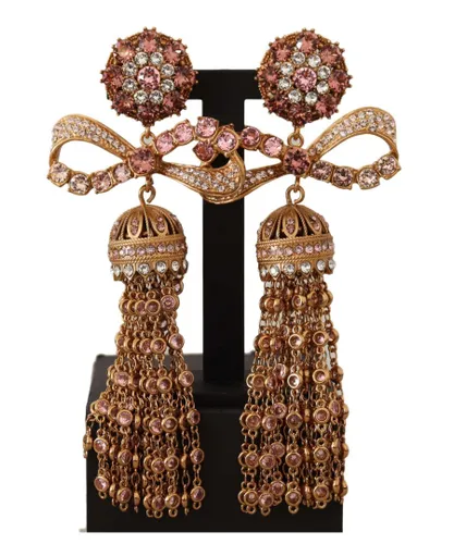 Dolce & Gabbana WoMens Gold Dangling Crystals Long Clip-On Jewelry Earrings Brass - One Size