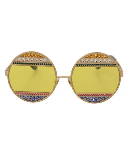 Dolce & Gabbana WoMens Gold Oval Metal Crystals Shades Sunglasses - One