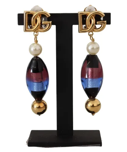 Dolce & Gabbana WoMens Gold Plated Brass Glass Design Dangling Earrings - One Size