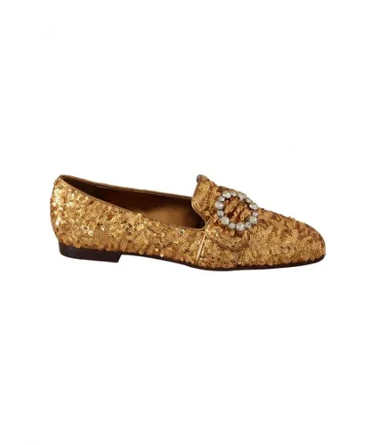 Dolce & Gabbana WoMens Gold Sequin Crystal Flat Loafers Shoes