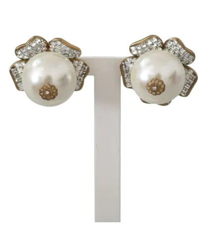Dolce & Gabbana Womens Gold Tone Maxi Faux Pearl Floral Clip-on Earrings Brass - One Size