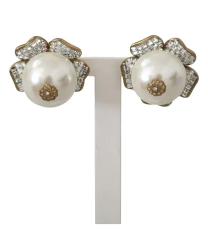Dolce & Gabbana WoMens Gold Tone Maxi Faux Pearl Floral Clip-on Jewelry Earrings Brass - One Size