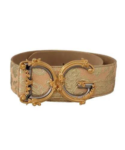Dolce & Gabbana WoMens Gold Wide Waist Jacquard Baroque DG Logo Buckle Belt - Multicolour Leather