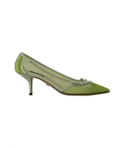 Dolce & Gabbana WoMens Green Mesh Leather Chains Heels Pumps Shoes