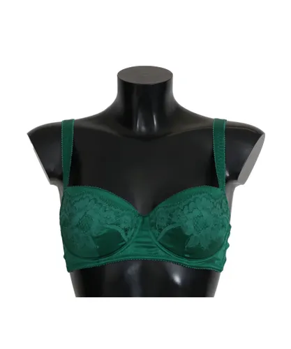 Dolce & Gabbana Womens Green Silk Stretch Floral Lace Bra Underwear - Multicolour