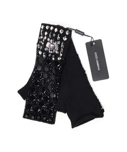 Dolce & Gabbana Womens ladies fingerless jewel glove FIG34K F49CR S8434 - Black Cashmere - One