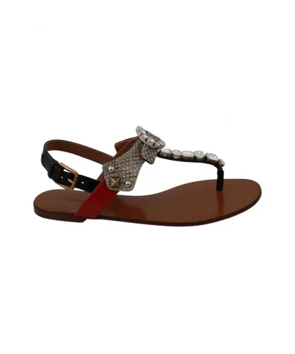 Dolce & Gabbana WoMens Leather Ayers Crystal Sandals Flip Flops Shoes - Brown