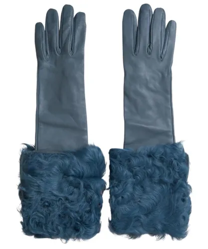 Dolce & Gabbana Womens Leather Fur Arm Length Gloves - Blue