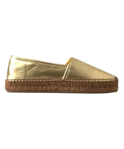 Dolce & Gabbana Womens Leather Loafers Espadrille Shoes - Gold