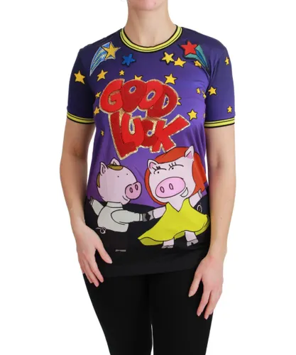 Dolce & Gabbana Womens Lila YEAR OF THE PIG Top Baumwoll-T-Shirt - Multicolour Cotton