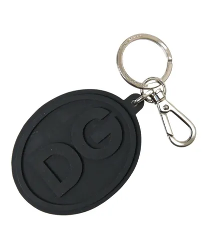 Dolce & Gabbana Womens Logo Engraved Brass Keychain with Rubber Detail - Black - One Size