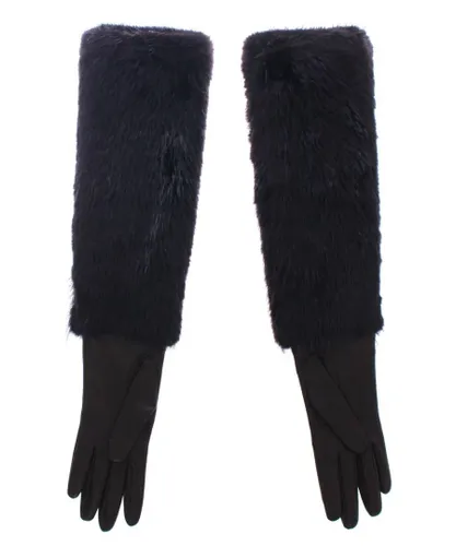 Dolce & Gabbana Womens Luxurious Fur Leather Elbow Gloves - Black