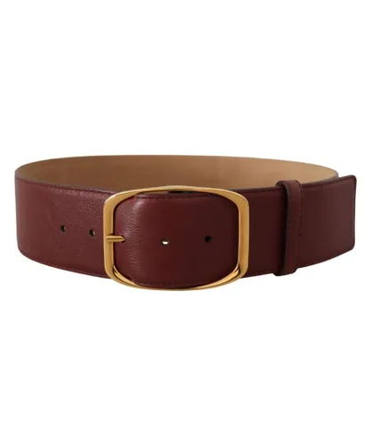 Dolce & Gabbana WoMens Maroon Leather Gold Metal Square Buckle Belt - Brown