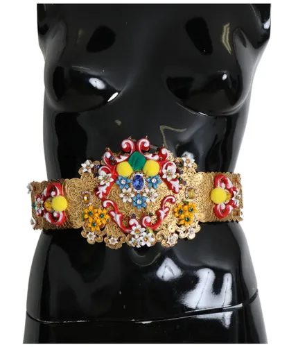 Dolce & Gabbana WoMens multicolor Embellished Floral Crystal Wide Waist Belt - Gold Nylon